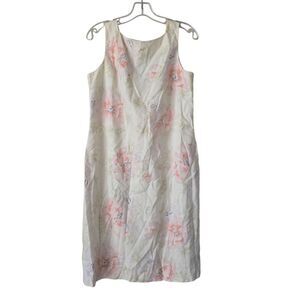 LAUREN RALPH LAUREN Floral Sleeveless‎ Dress  100% Linen Cream and Pink Size 12